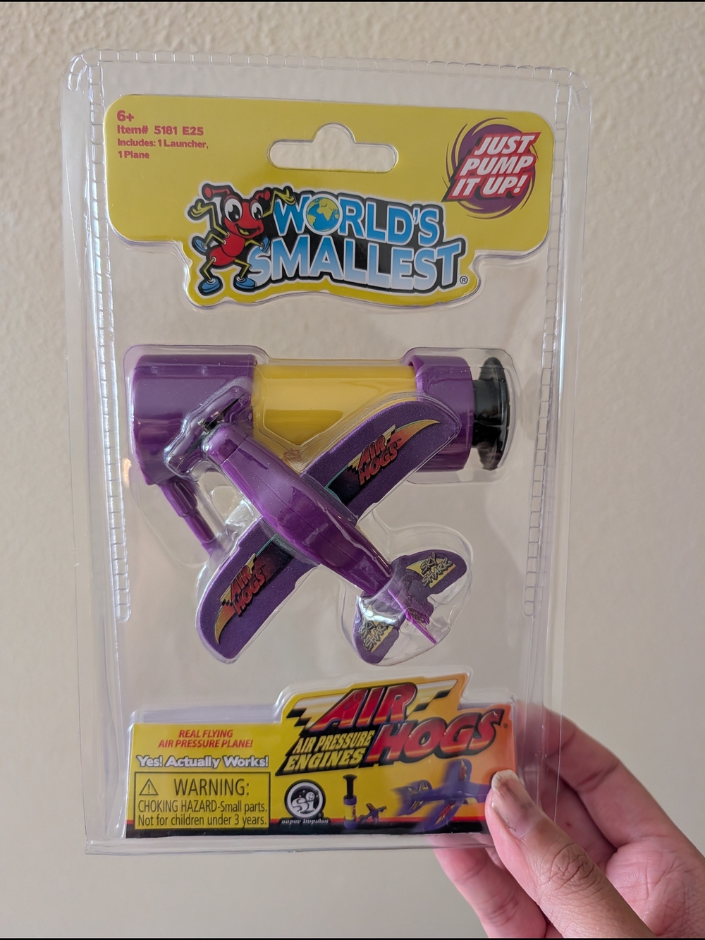 World's Smallest Air Hogs Purple Pump-Up Toy Plane